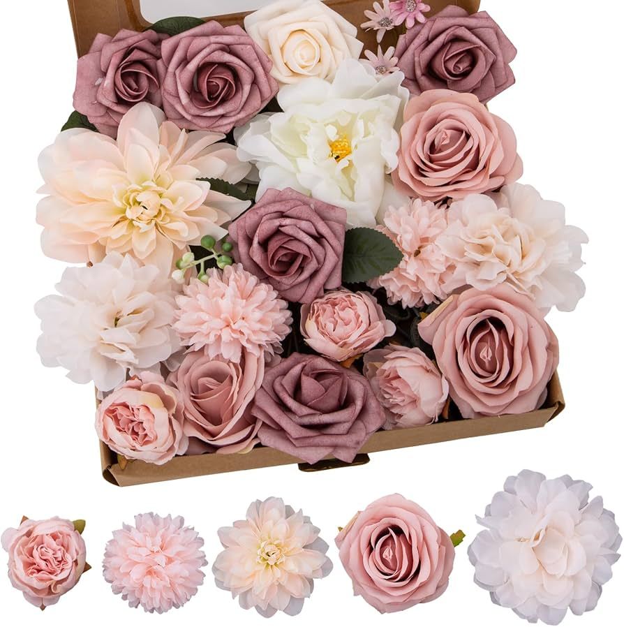 Cliselda Roses Artificial Flowers Pink Bouquets Combo Box Set, Faux Silk Flowers Bulk with Stems ... | Amazon (US)