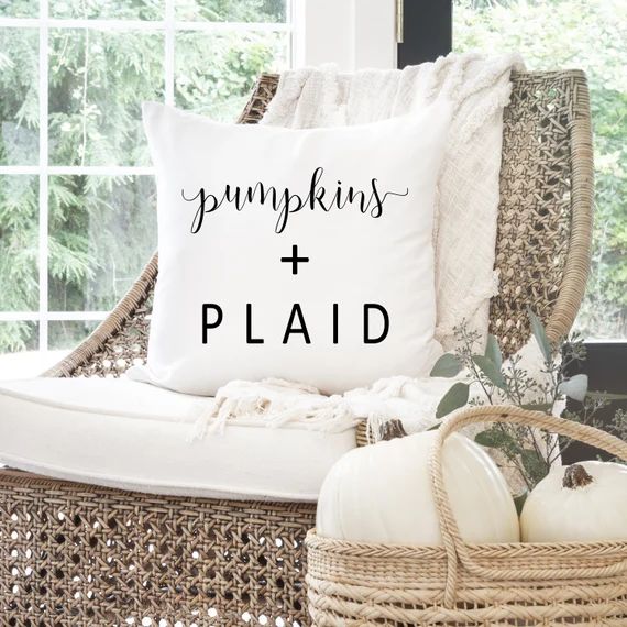 Fall Pillow Cover // Plaid + Pumpkins // Plaid Decor // Autumn Pillow Cover // Thanksgiving Decor... | Etsy (US)