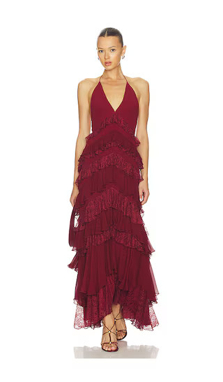 Liana Ruffle Maxi Dress in Oxblood | Revolve Clothing (Global)