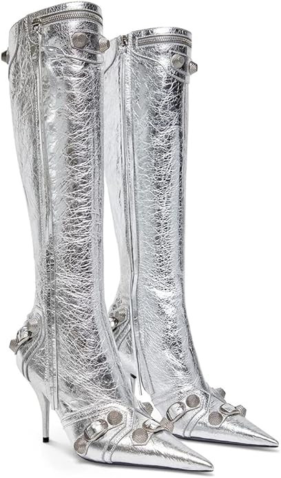 VOMIRA Knee High Boots Sexy Pointed Toe Rivets Tassels Stilettos High Heels Fashion Party Dressy ... | Amazon (US)