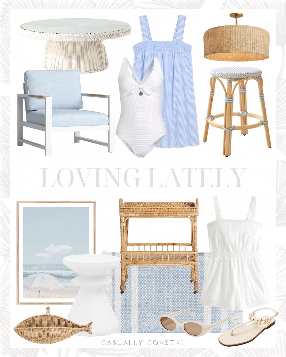 Loving Lately 

Coastal home decor, coastal dress, coastal table, coastal wall art, coastal rug, blue rug, coastal wall decor, white swimsuit, white one piece bathing suit, wayfair outdoor lounge chairs, coastal lounge chairs, Williams Sonoma coffee table, round coffee table, rattan round flush mount, rattan counter stool, coastal stool, cover up dress, vineyard vines dress, blue cover up dress, ribbed knot front one piece swimsuit, rattan side cart, wayfair rug, striped rug, indoor outdoor rug, Etsy coastal wall art, concrete round outdoor end table, lace trim romper, white romper, small oval sunglasses, rich wicker wall basket, ankle strap charm sandals

#LTKSeasonal #LTKHome