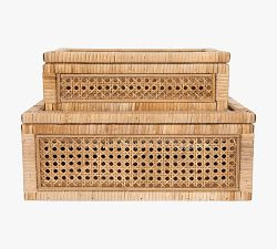 Woven Rattan And Wood Boxes, Set of 2 | Pottery Barn (US)