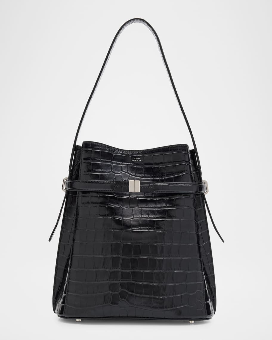 Toteme Belted Croc-Embossed Leather Bucket Bag | Neiman Marcus