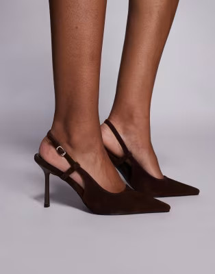 Simmi London Exmoor slingback heeled shoes in chocolate suede | ASOS (Global)