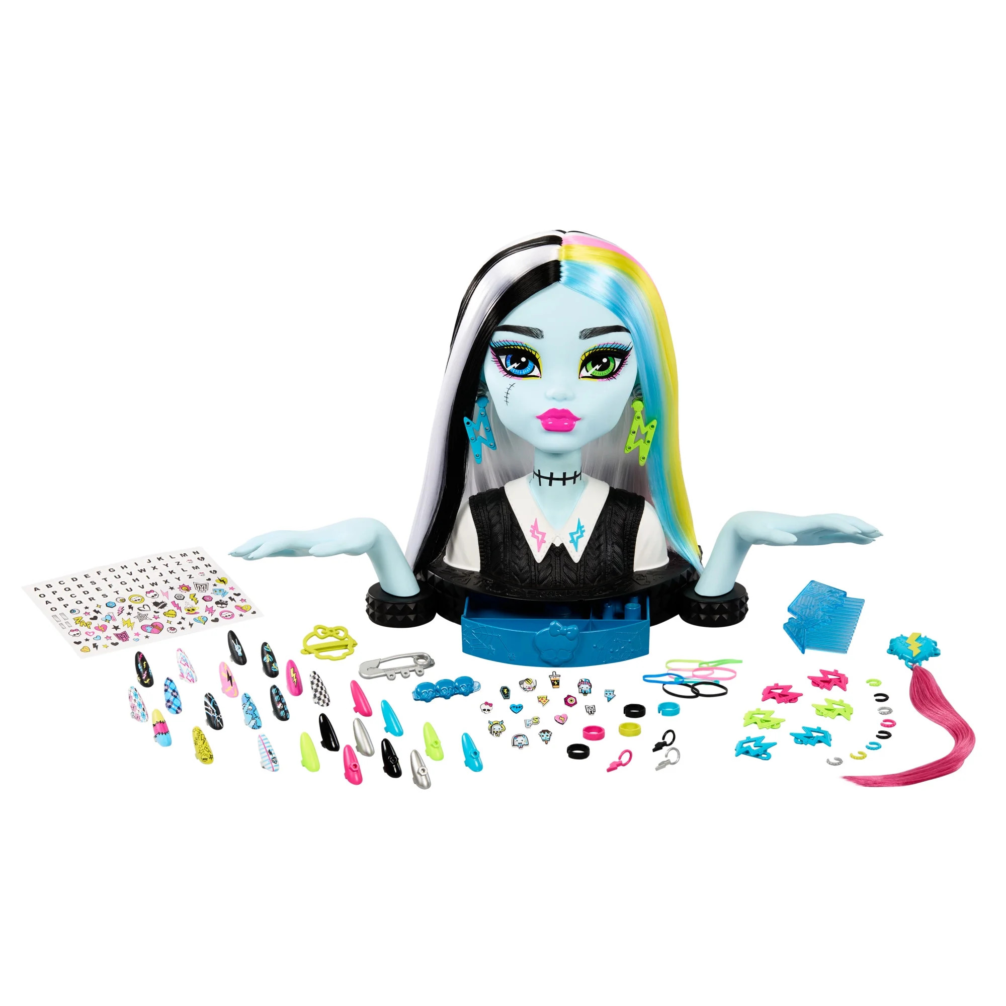 Monster High Frankie Stein Doll Head for Hair Styling with 65+ Nail, Hair and Face Accessories | Walmart (US)