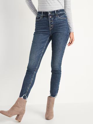 High-Waisted Button-Fly Rockstar Super Skinny Cut-Off Ankle Jeans for Women | Old Navy (US)