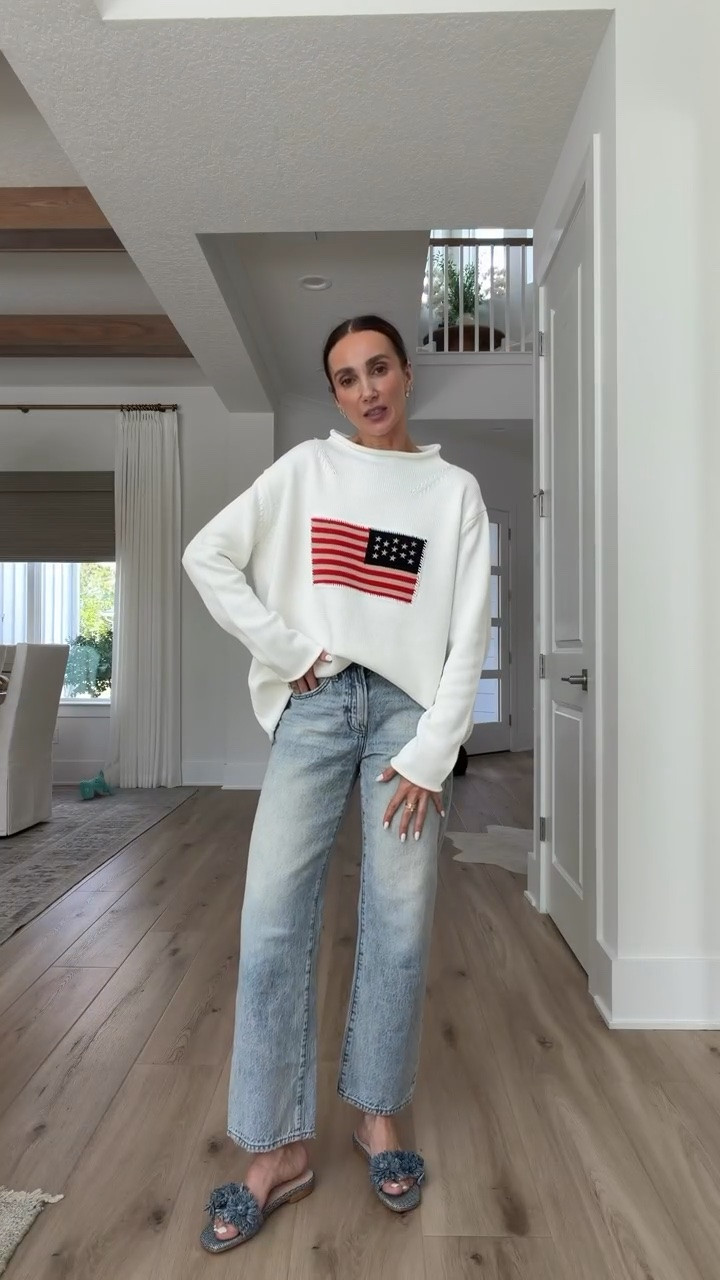 Patriotic sweater for Memorial Day or 4th of July, I'm wearing size S. 
My most warn jeans, Pistola Lexi jeans in wash bowie.

#LTKootd #LTKOver40