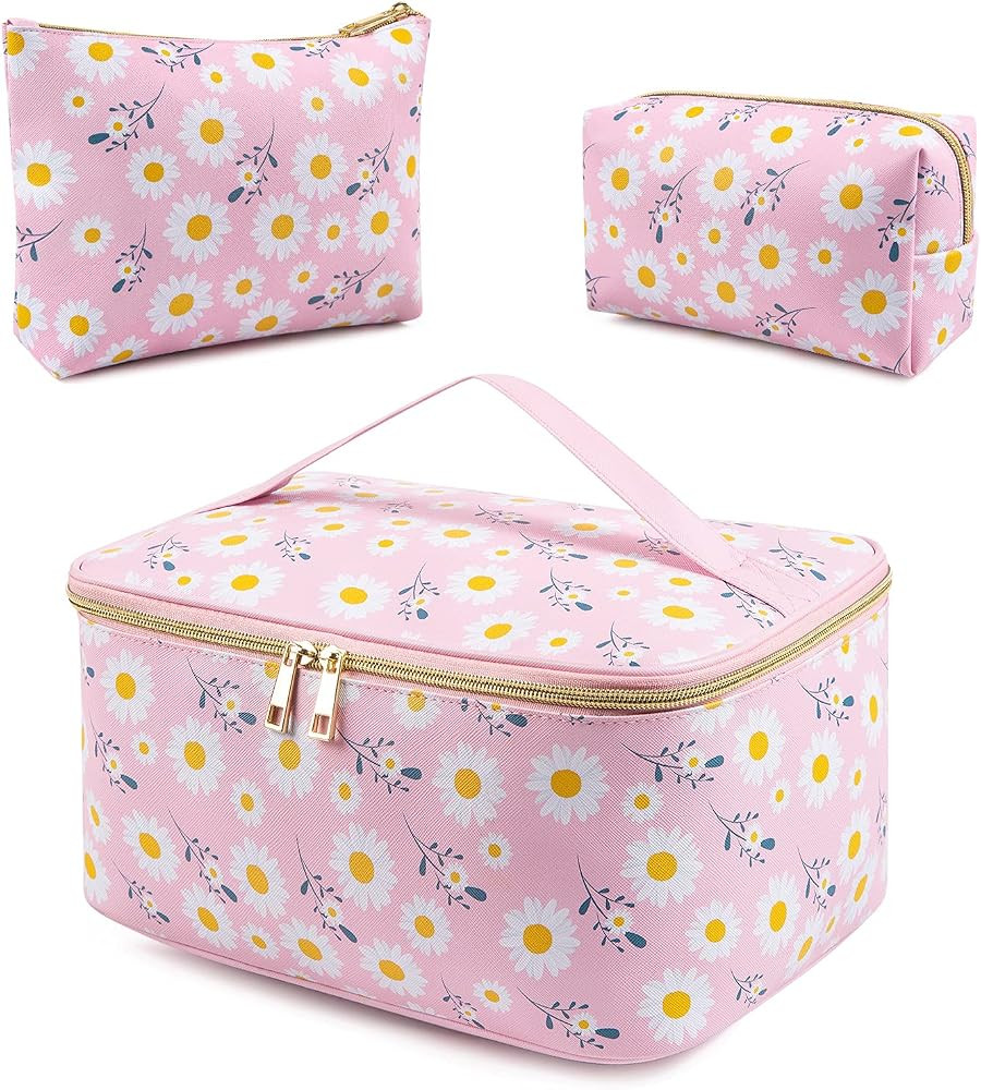 SAMZSKY Makeup Bag Set, 3 Pcs Portable Travel Cosmetic Bag Waterproof Organizer Case with Zipper Toi | Amazon (US)
