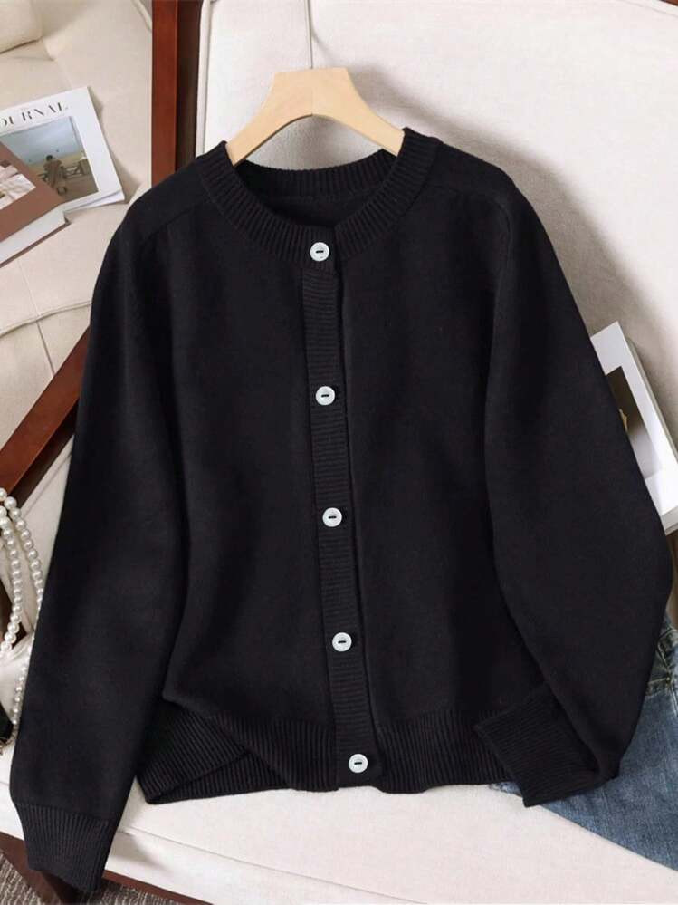 INAWLY Women's Round Neck Long Sleeve Knitted Sweater Regular Cardigan, Autumn/Winter Fall Cloth For Women | SHEIN