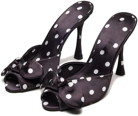 Mule Heels for Women Fashionable Open Toe Slip-On with Plaid Design and Elegant Bow Dressy Party ... | Amazon (US)