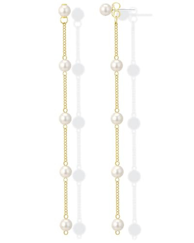 Long Pearl Dangle Earrings for Women, Gold Chain Drop Earrings Dangling with Pearl Accents, Elegant Bridal Jewelry for Wedding and Engagement | Amazon (US)