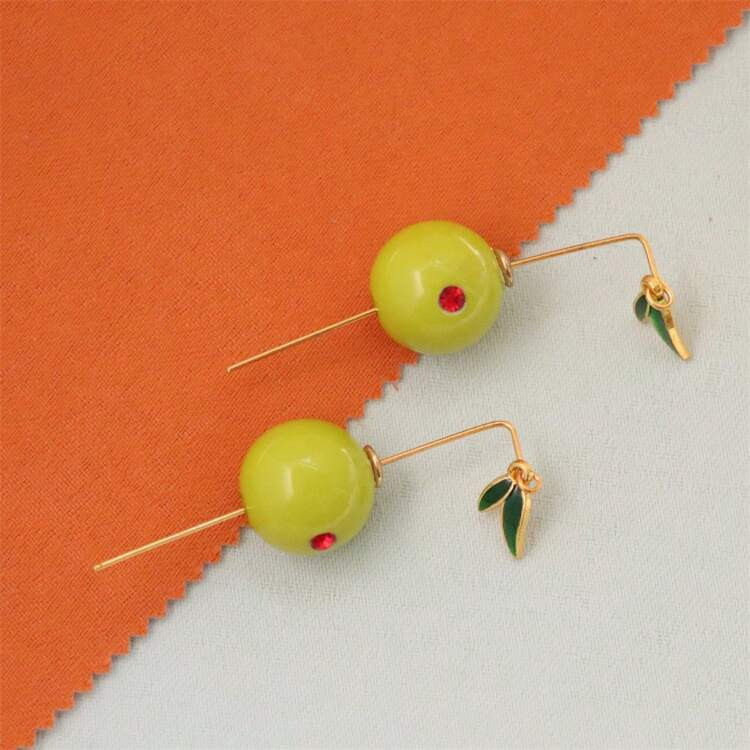 1 Pair Delicate & Adorable Olive Shaped Pendant Earrings For Women, 18K Gold Plated, Waterproof &... | SHEIN