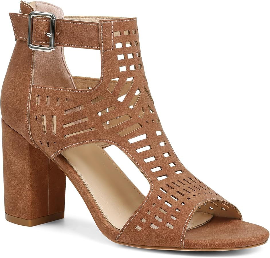 LinnOaks Heeled Sandals For Women 2025 Chunky Open Toe Bohemian Cutout Block Heel Summer Dressy S... | Amazon (US)