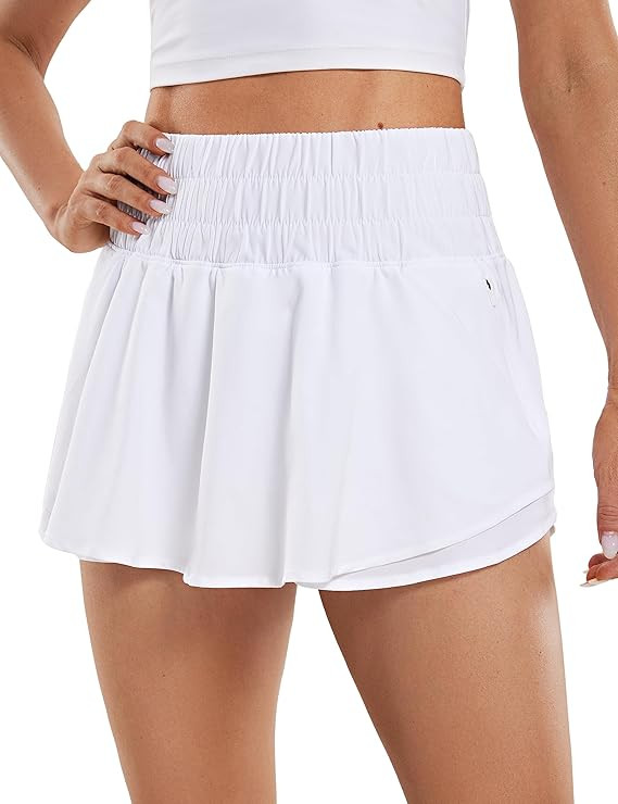 CRZ YOGA Women's High Waisted Flowy Athletic Shorts Ruffle Skirt Wrap Front Liner Workout Running... | Amazon (US)
