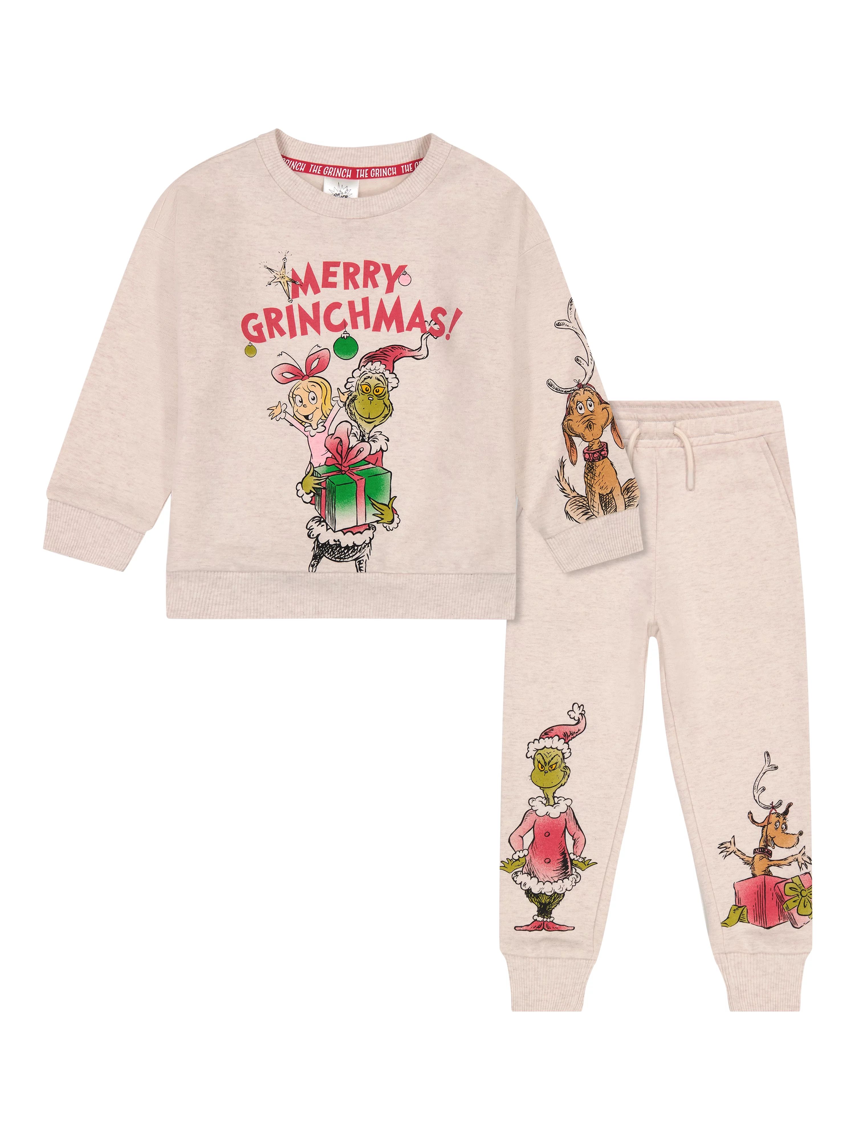 The Grinch Toddler Fleece "Merry Grinchmas" 2 Piece Set, Beige, Sizes 2T - 5T | Walmart (US)