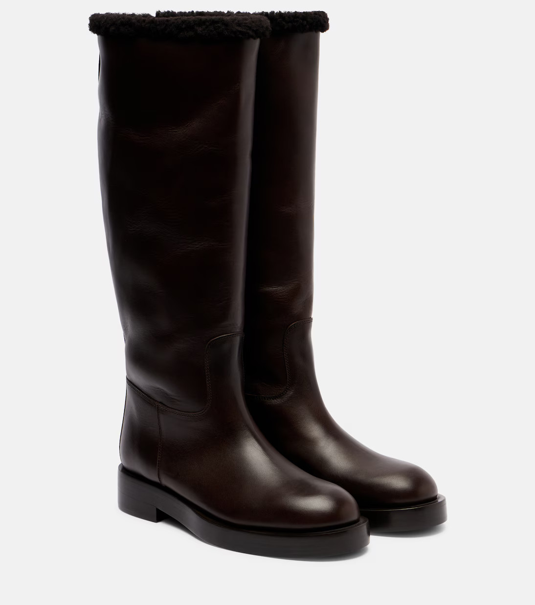 Shearling-trimmed leather knee-high boots | Mytheresa (US/CA)