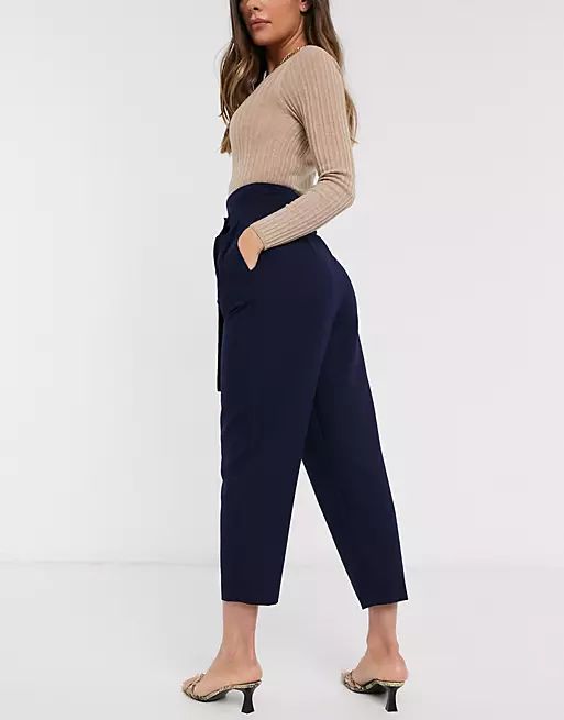 ASOS DESIGN tailored tie waist tapered ankle grazer trousers | ASOS (Global)