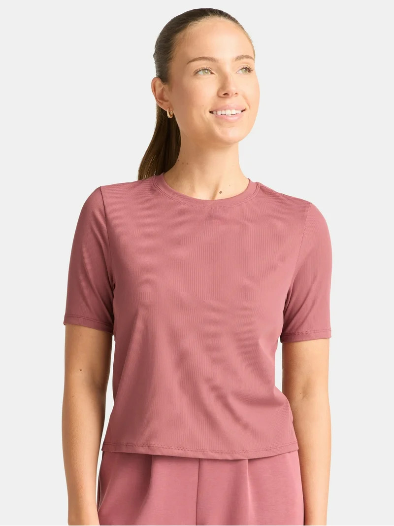 Avia Women's Ribbed Crop Tee with Short Sleeves, Sizes XS-XXXL | Walmart (US)