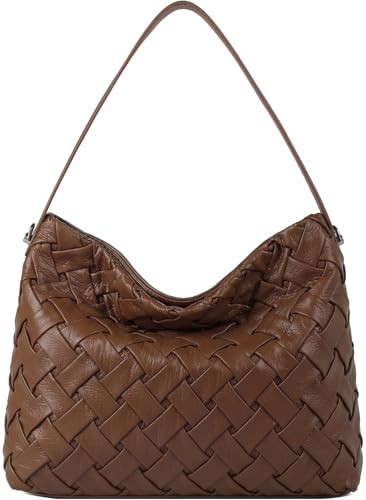 Woven Bag for Women, Vegan Leather Tote Bag Handmade Large Summer Beach Shoulder Bags (Brown) | Amazon (US)