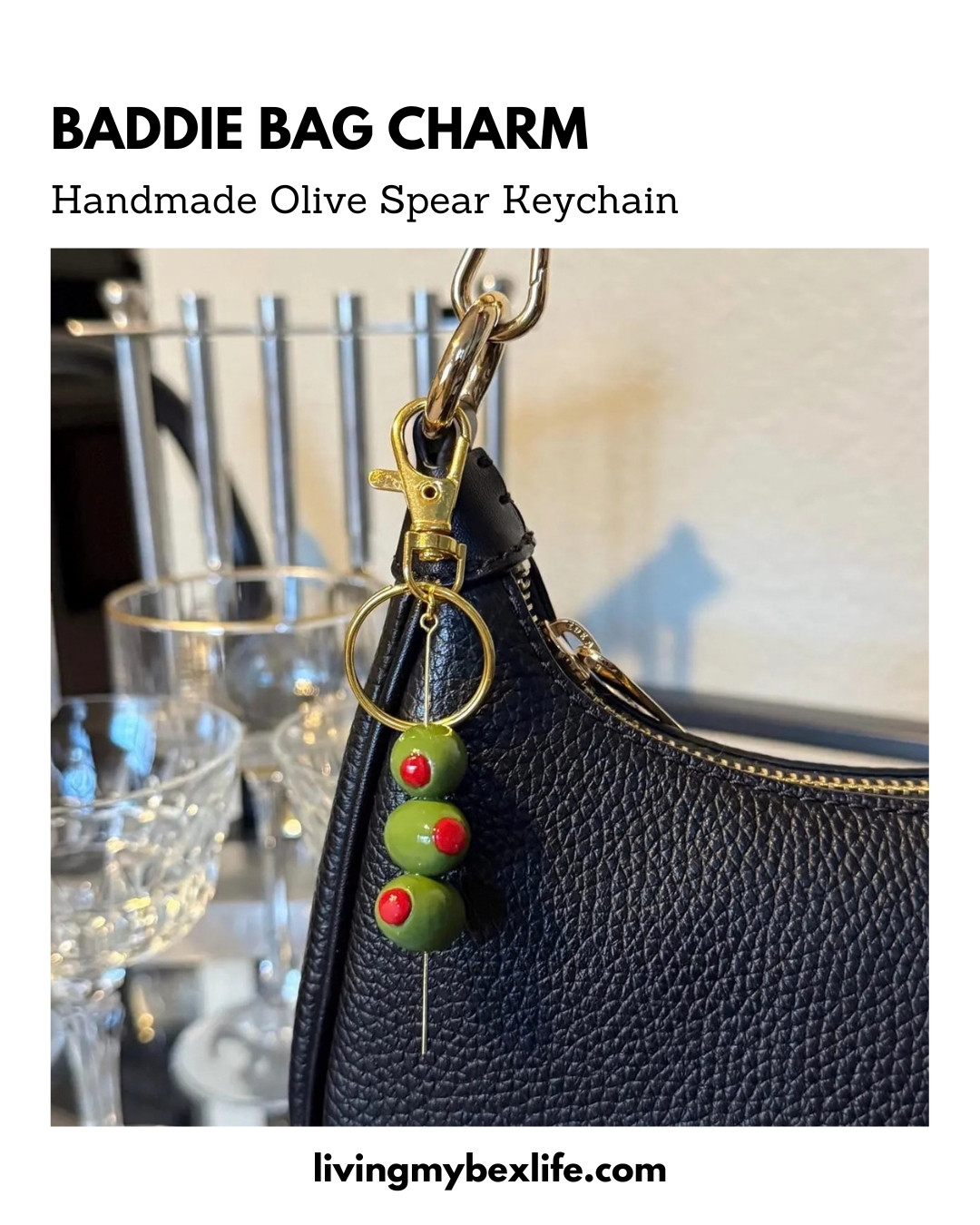 Handmade green olive spear keychain bag charm | dirty martini | it bag, work bag, bagtok, coachtok, coach bag, vintage bag, bag decoration, charm for bag, bag accessory 

 #LTKootd #LTKfoodie #LTKU