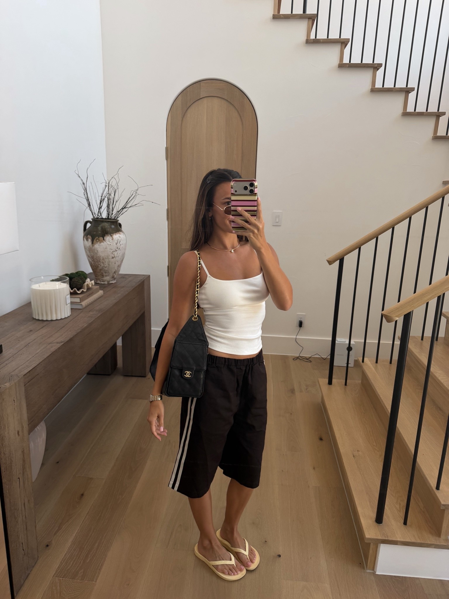 on the go!!!🏃‍♂️👏🏼

Revolve, summer finds, fall outfit inspo, track pants, flip flops, Archie’s, bag, everyday looks, basics, tank top, hair accessories, phone case, Amazon