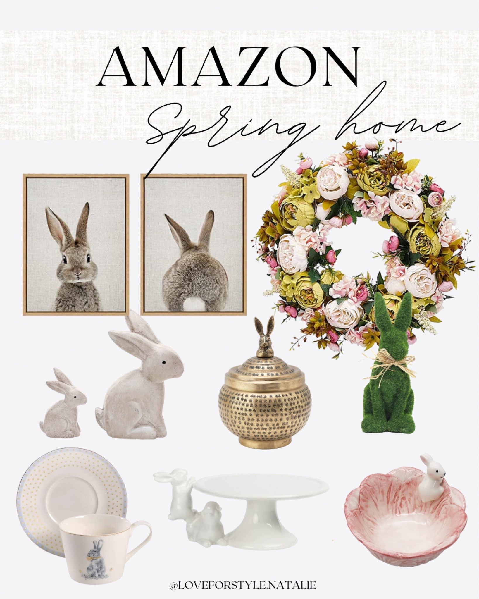 Amazon Spring Home Decor Finds - floral wreath | bunny wall art | gold candy dish | amazon spode cup & saucer tea cup | spring easter salad bowl | cupcake stand #Springfinds 



#liketkit 


#LTKunder50 #LTKunder100 #LTKsalealert #LTKhome #LTKSeasonal