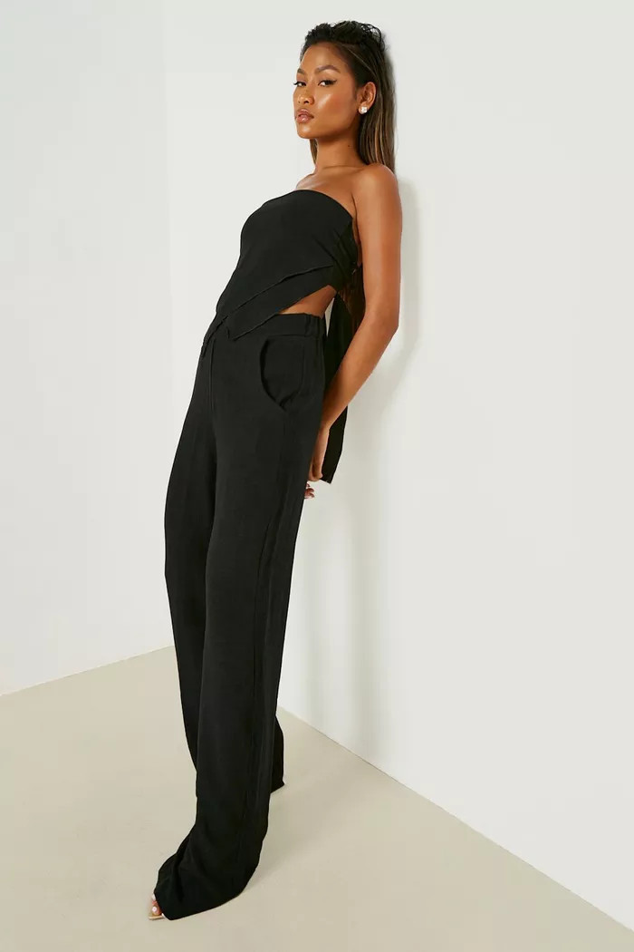 Linen Texture Assymetric Hem Bandeau Top | Boohoo.com (UK & IE)