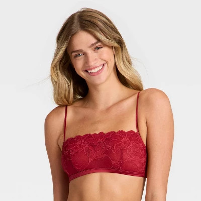 Women's Lace Unlined Straight Neck Bralette - Auden™ Red S | Target