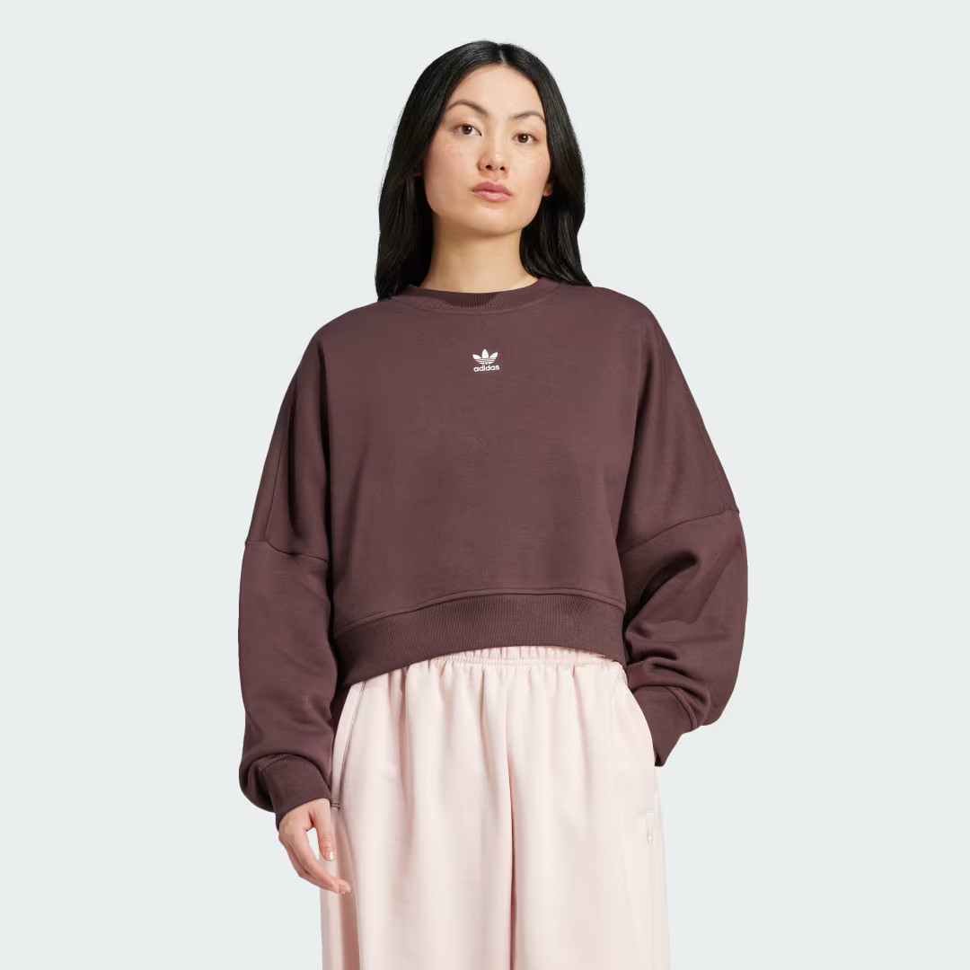 adidas Essentials Crew Fleece Sweatshirt Shadow Brown M Womens | adidas (US)