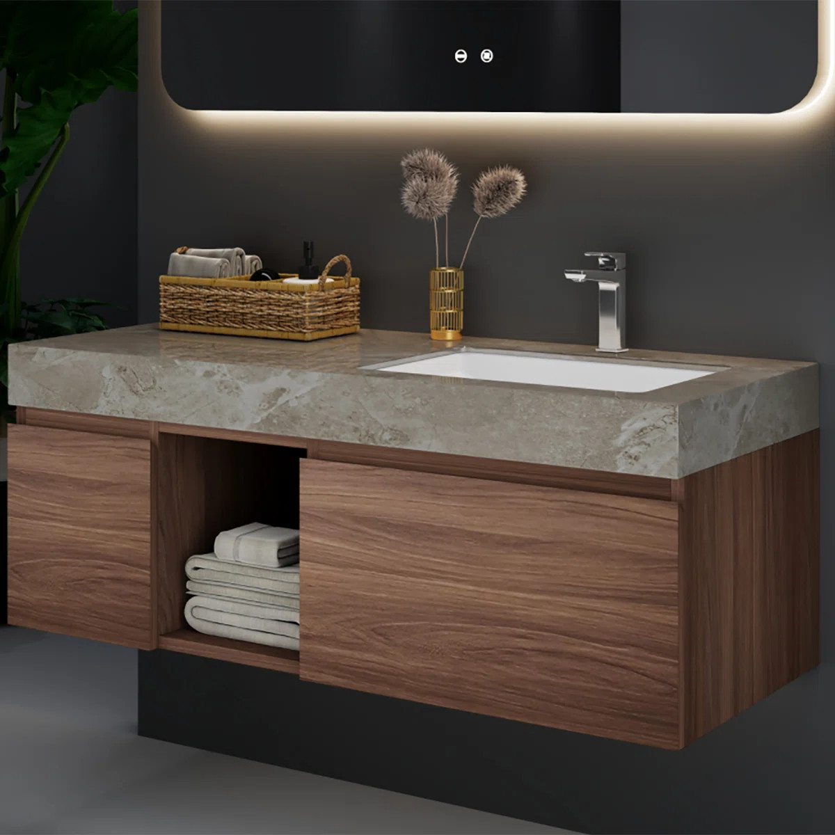 47.6" Wall Mounted Single Bathroom Vanity Modern floating Vanities with Solid Wood, 2 Drawers | Wayfair North America