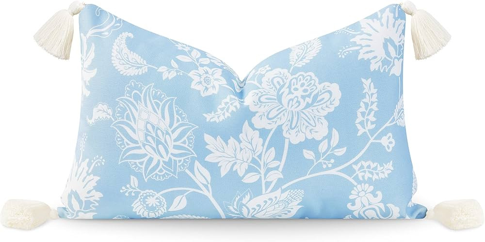 Hofdeco Premium Coastal Hampton Style Patio Indoor Outdoor Lumbar Pillow Cover Only, 12"x20" Wate... | Amazon (US)