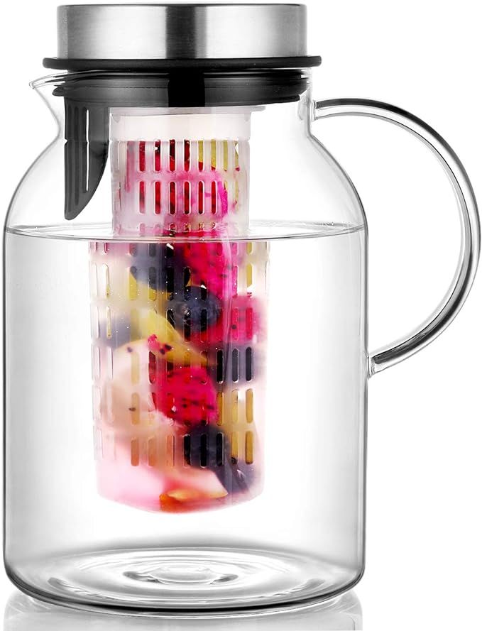 Pitcher, Glass Pitcher, Fruit Infuser Water Pitcher with Removable Lid, High Heat Resistance Infu... | Amazon (US)