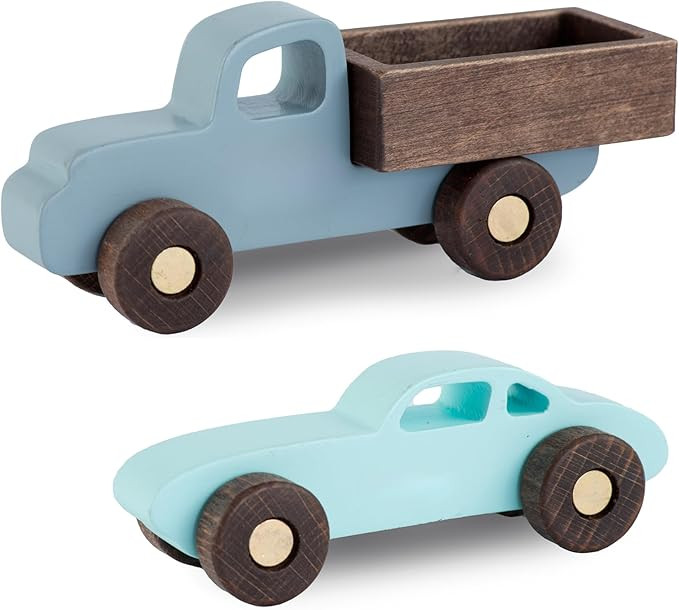 BUSY PUZZLE Colorful Wooden Toy Cars Set 2-Pack Truck and Car Durable Wooden Vehicles for Kids Mo... | Amazon (US)