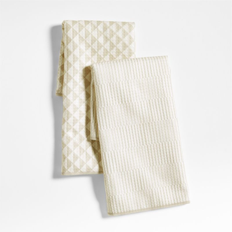 Modern Check Alabaster Beige Recycled Kitchen Towels, Set of 2 | Crate & Barrel | Crate & Barrel