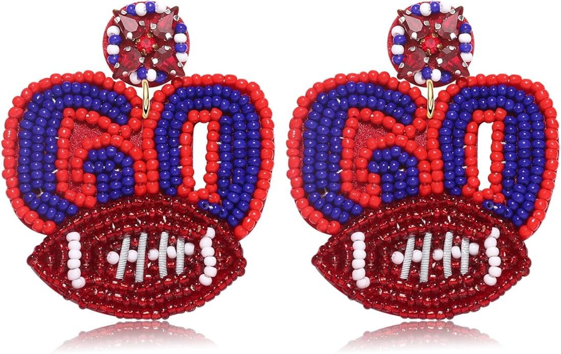 Boderier Game Day Earrings Beaded GO Football Dangle Earrings Statement Sport Game Team Earrings ... | Amazon (US)