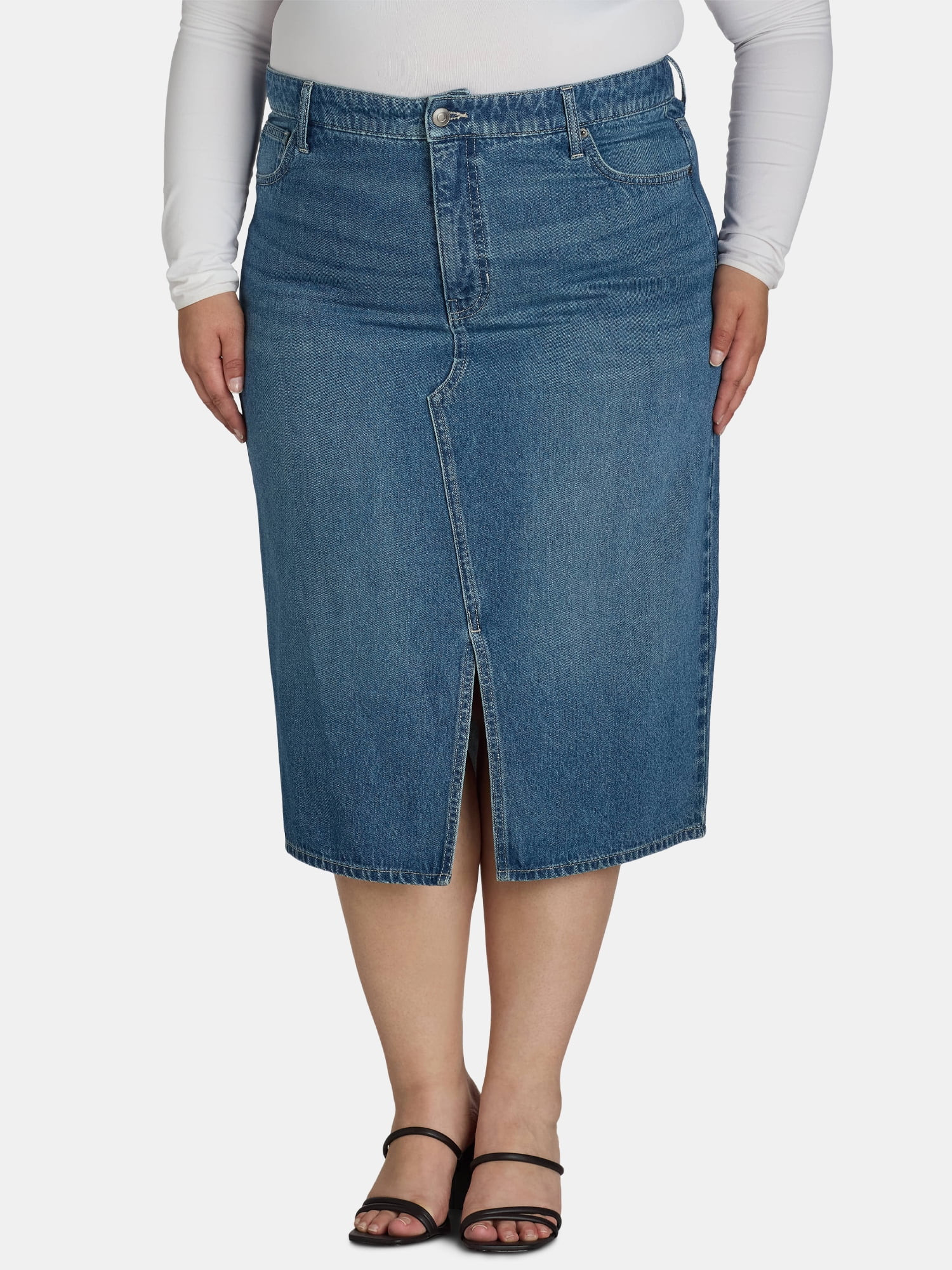 Terra & Sky Women's Plus Size Denim Midi Skirt, Sizes 16W-26W | Walmart (US)