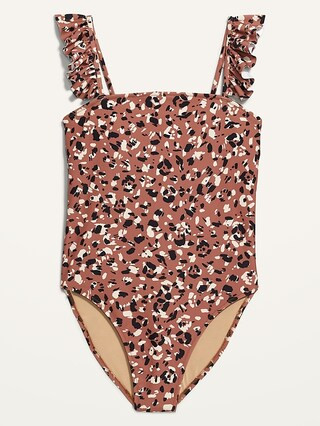Square-Neck Ruffled Strap French-Cut One-Piece Swimsuit for Women | Old Navy (US)