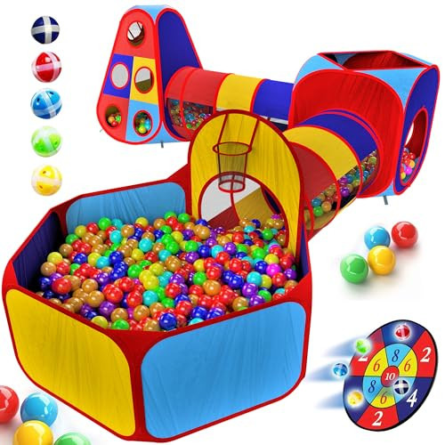 Playz 5pc Kids' Play Tents & Tunnels - Ball Pit for Toddlers, Basketball Hoop, Crawling Tubes, Pop-Up Playhouses, Baby Obstacle Course for Indoor or Outdoor Use | Amazon (US)