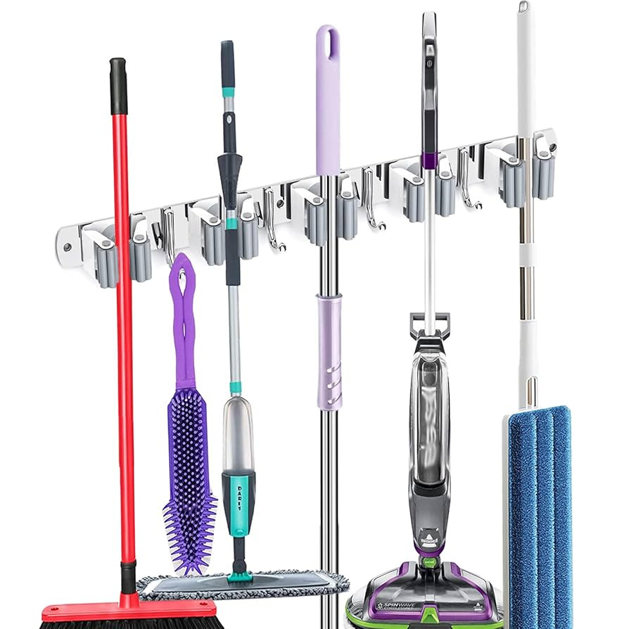 Broom Holder Wall Mount, Broom Organizer Wall Mount Stainless Steel Broom and Mop Hanger Heavy Du... | Amazon (US)