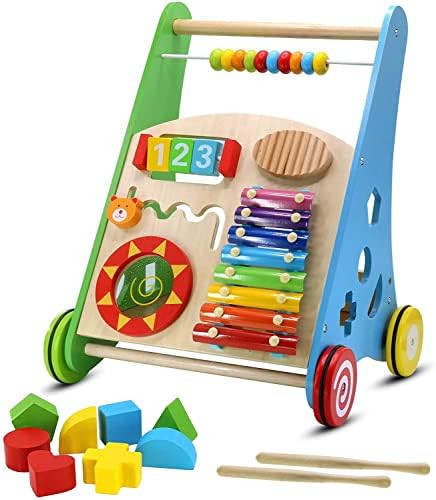 Pidoko Kids Wooden Baby Push Walker - Push and Pull Learning Walking for Boys and Girls - Multip... | Amazon (US)