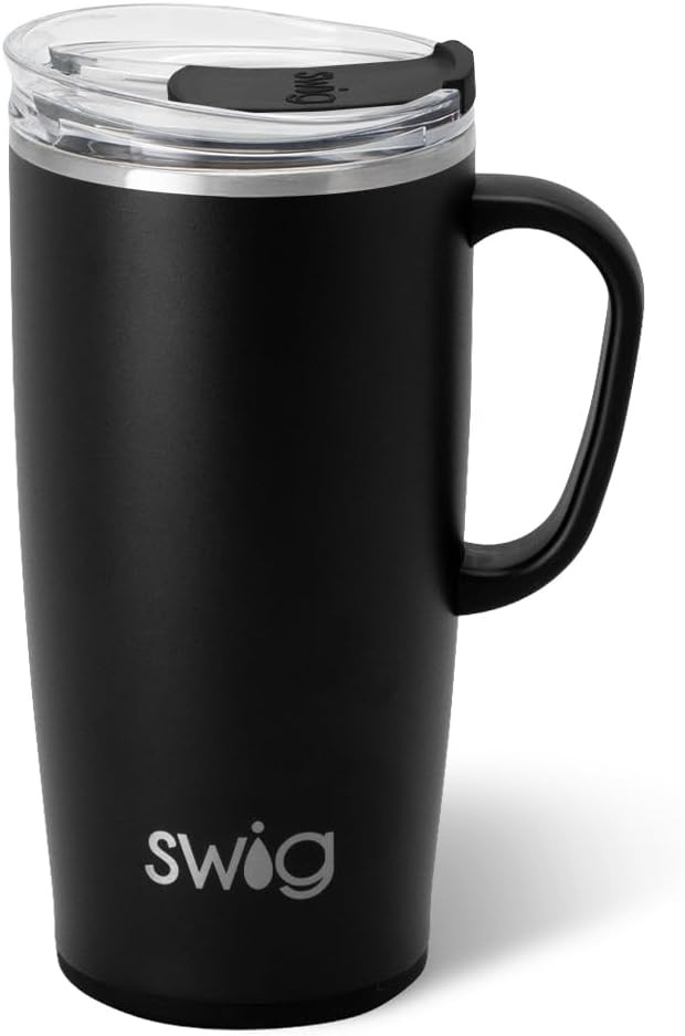 Swig Life 22oz Insulated Travel Mug with Handle & Lid, Black | Triple Insulated Stainless Steel -... | Amazon (US)