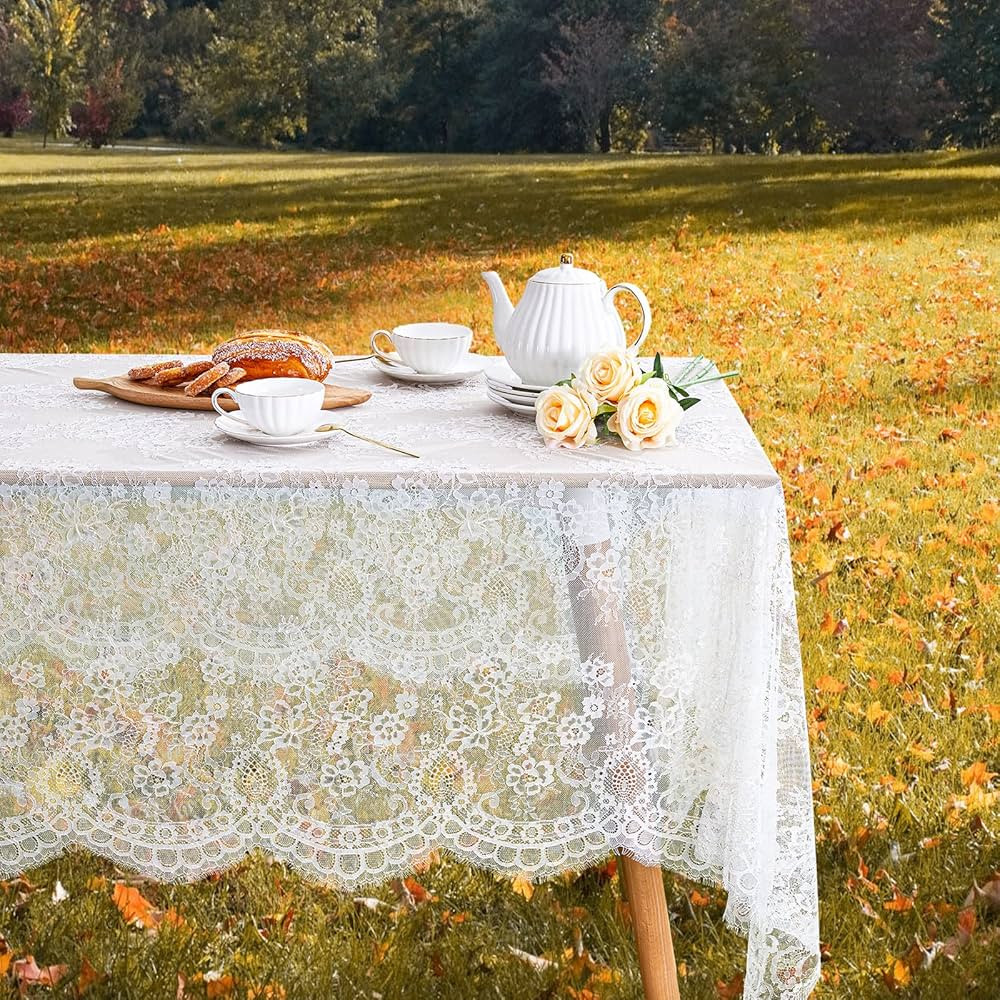 White Lace Tablecloth Exquisite Wedding Tablecloth Lace Fabric 60x120 inches Vintage Lace Overlay... | Amazon (US)