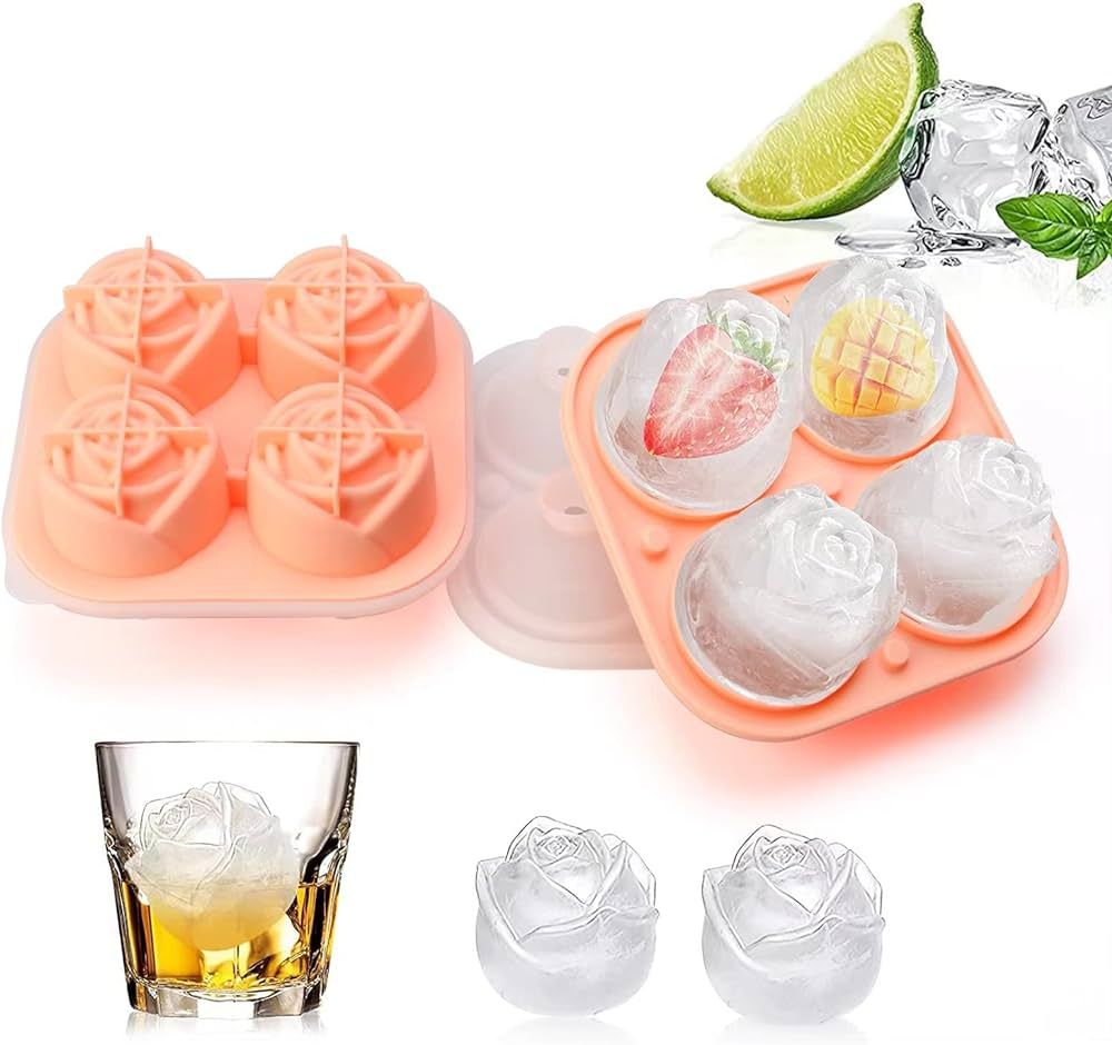 FROQUII Rose Ice Cube Mold, 2 Pack 2.5 inch Large Rose Ice Mold, Easy Release and BPA Free Silico... | Amazon (US)