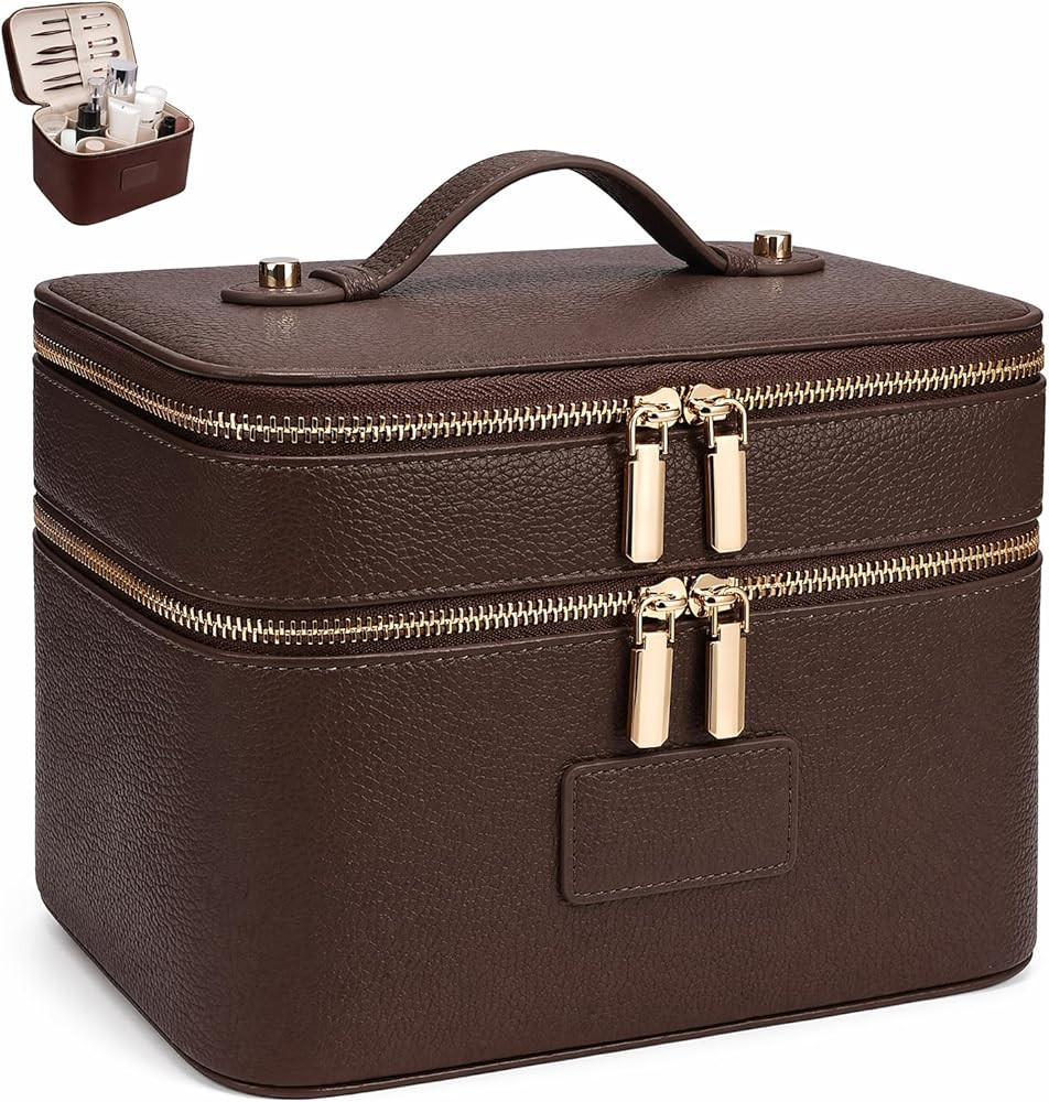 Makeup Case, Large Capacity Leather Makeup Bag for Women,Large Capacity Waterproof Double Leather... | Amazon (US)