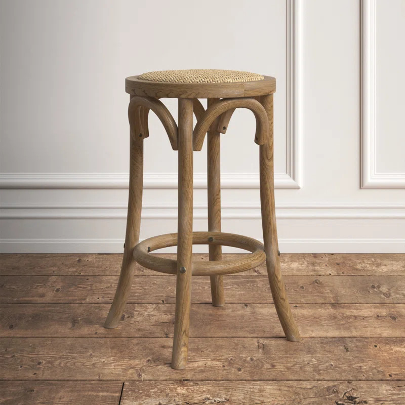 Ferrera 24" Round Rattan Seat Counter Stool with Solid Wood Frame | Wayfair North America