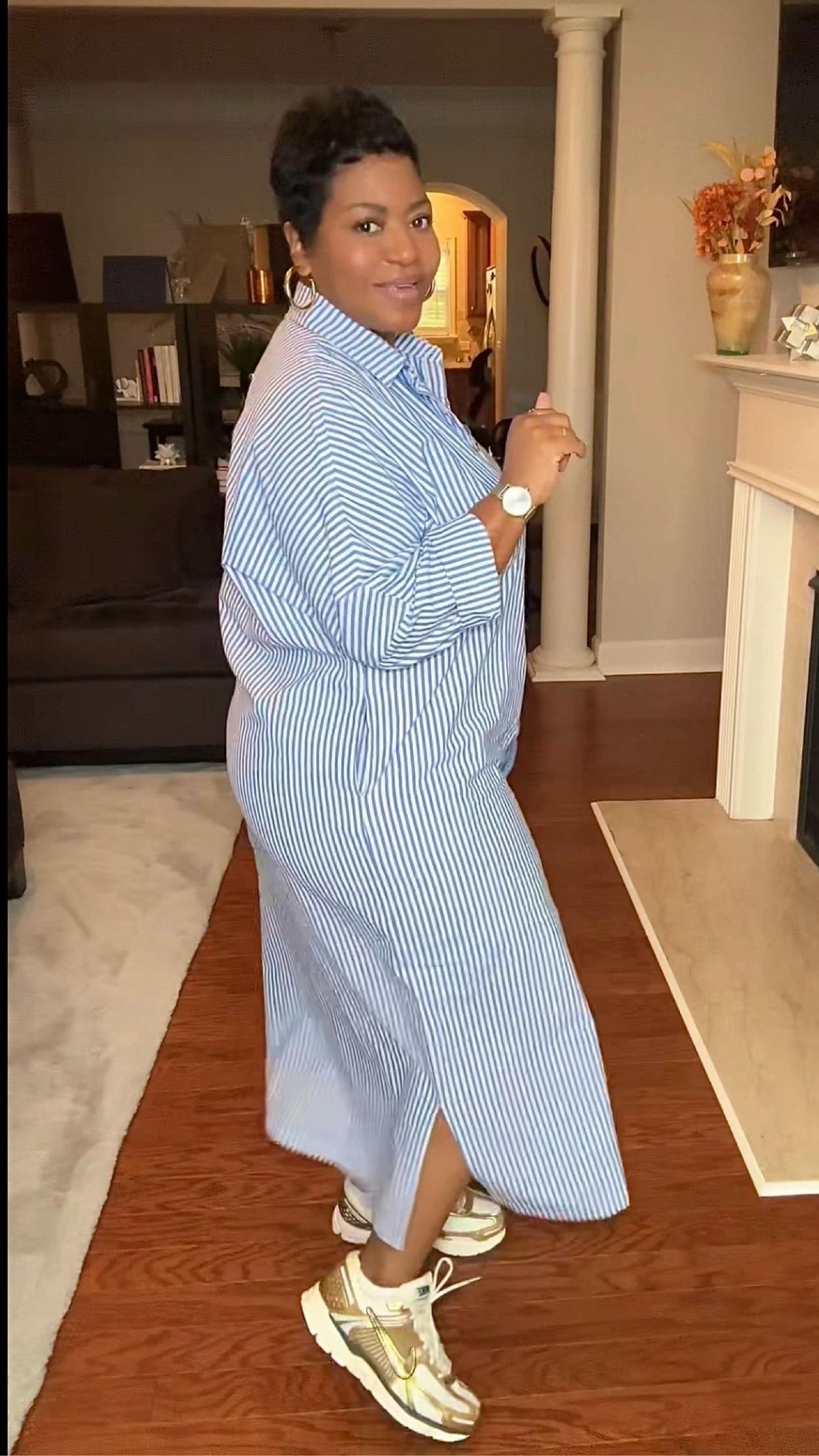 Oversize Pinstripe Shirt Dress. Perfect for any casual outing! #shirtdress #dress #fashionover40 #nikevomero5 #spring #springfashion 

Wearing size XL in Blue/White 

#LTKStyleTip #LTKMidsize #LTKOver40