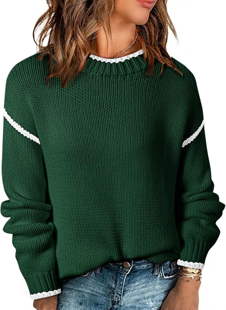 SHEWIN Womens Sweaters Crewneck Long Sleeve Knit Pullover Sweater Casual Fall Tops for Women 2025 | Amazon (US)
