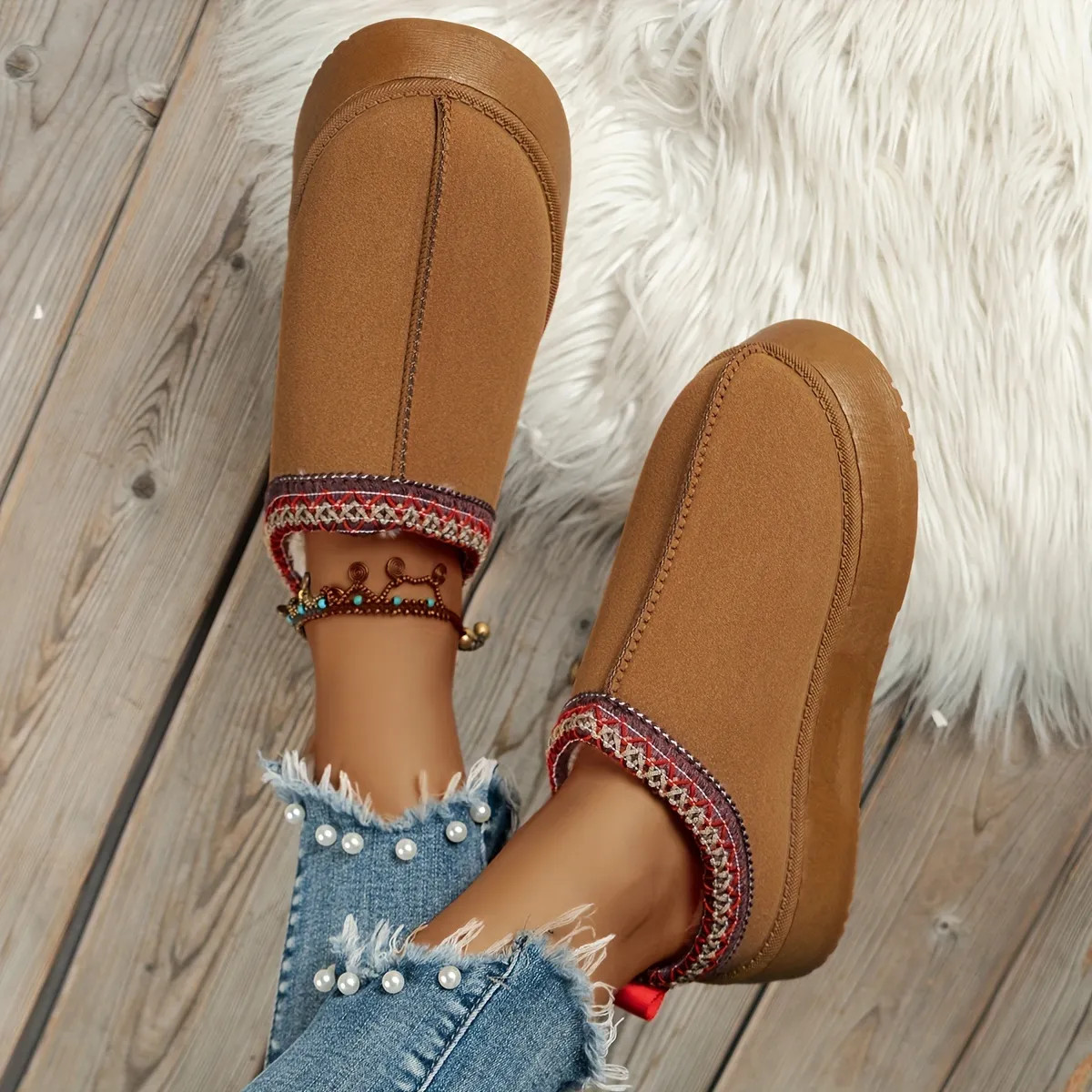 Women's Solid Color Slippers, Round Toe Warm Non-slip Thick Bottom Fluffy Home Slides Shoes, Wint... | Temu Affiliate Program