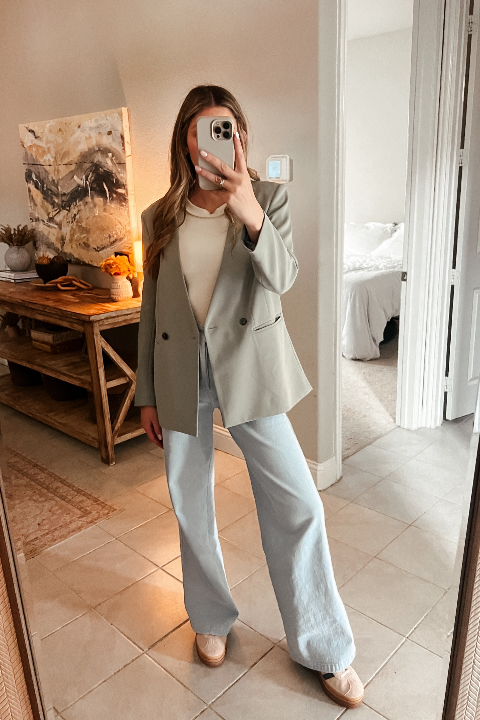 Happy Easter! Loving the collarless blazer trend and these wide leg jeans! Size down 1 or 2 sizes in the jeans.
Blazer - xs
Tank - s (tts xs for more fitted) 
Jeans - 24
Shoes - 9

Easter outfit
Business Casual outfit 
Workwear
Smart casual outfit 
Worship leader outfit 
Spring trends 
Spring style 
Wide leg jeans 
Trendy outfit
Cool girl style 
Adidas gazelle bold

#LTKstyletip #LTKworkwear #LTKSeasonal