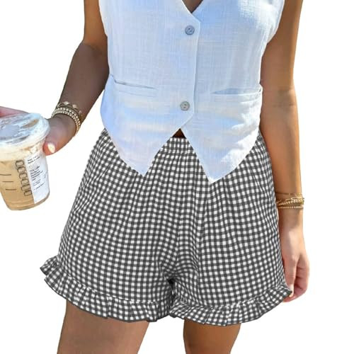 Boxer Shorts for Women Pajama Gingham Shorts Casual Lounge Sleep Plaid Y2K Beach Bottoms for 2026... | Amazon (US)